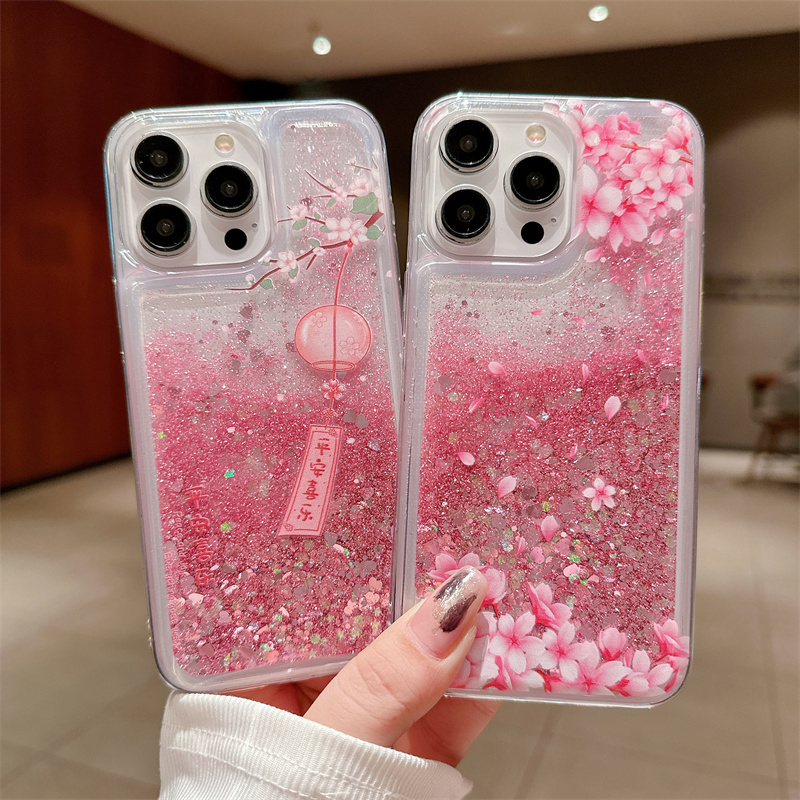 Phone Cases Burga - Peach Blossom Glitter Quicksand Case for