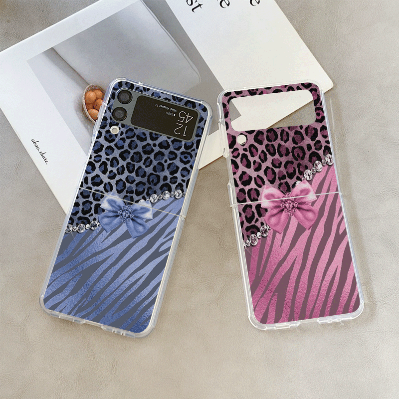 Phone Cases Z Flip 6 - Creative Pink Blue Bow Leopard Printed