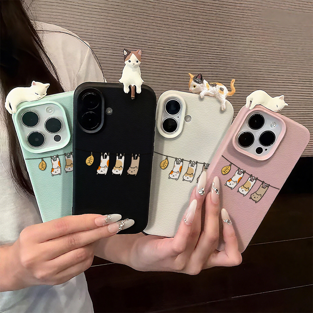 3D Cute Cartoon Cat Leather Ca - Phone Cases Cat review and price