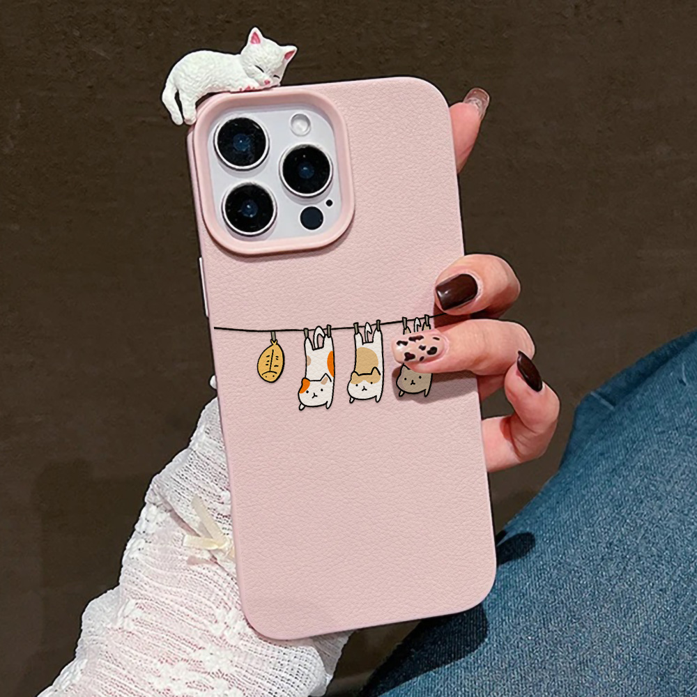 3D Cute Cartoon Cat Leather Ca - Phone Cases Cat review and price