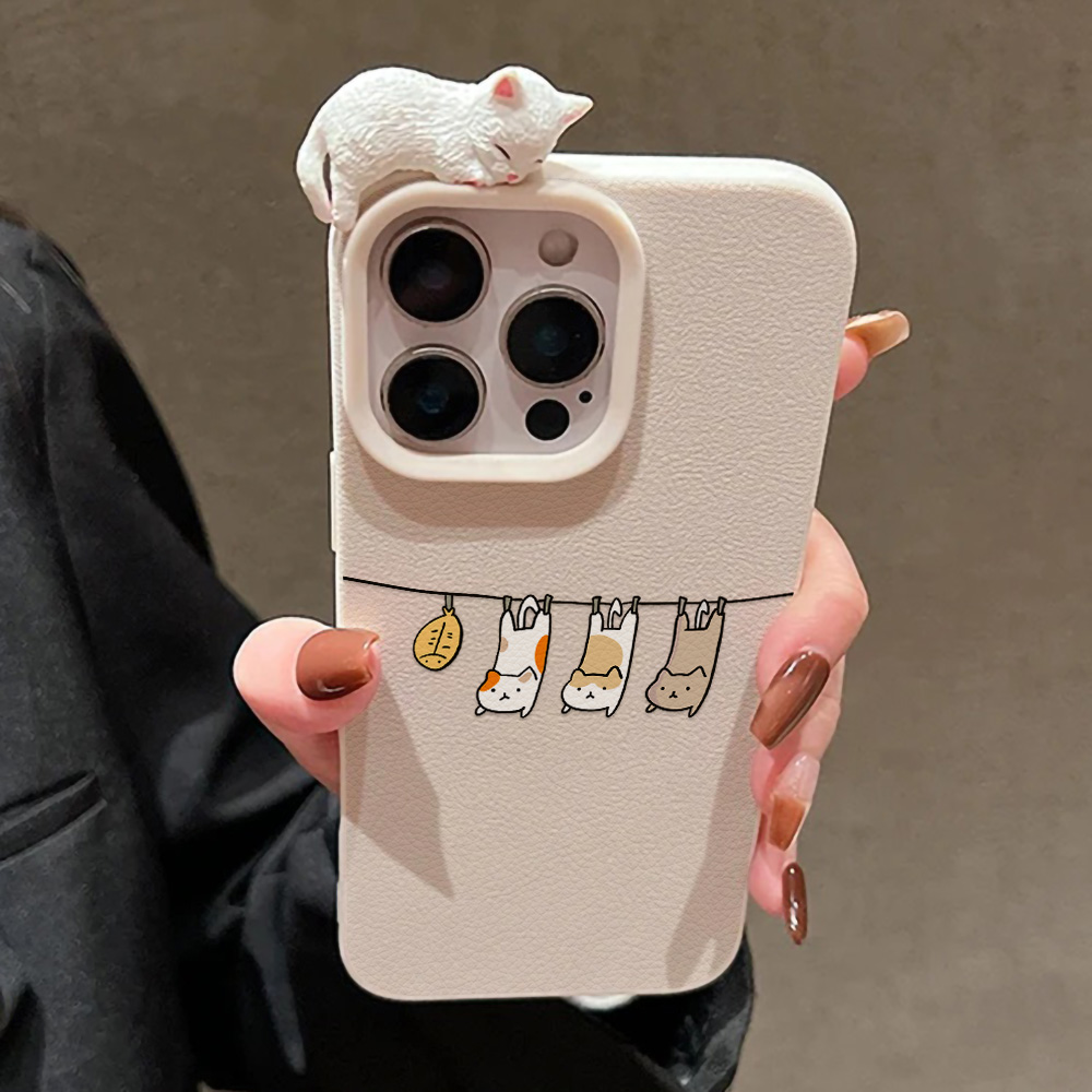 3D Cute Cartoon Cat Leather Ca - Phone Cases Cat review and price