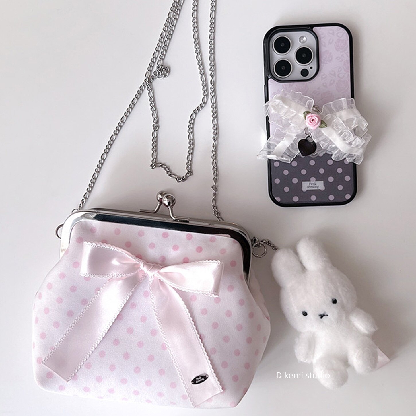 Korean Ins Pink Rose Lace Polk - Phone Cases Polka Dot review and price